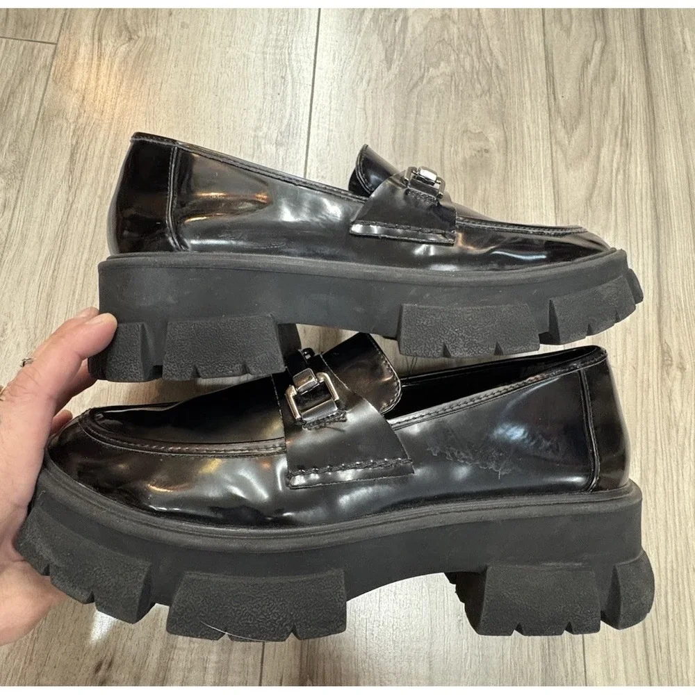 Vintage Y2K Steve Madden Black Patent Mary Jane Chunky Platform Heel Women 10-11